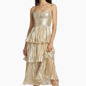 Self-portrait Gold Metallic Tiered dress
